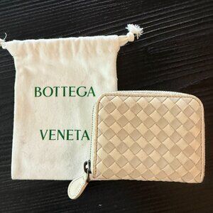 Bottega Veneta Nappa Intrecciato Zip Around Coin Purse/Card Holder-  Fume